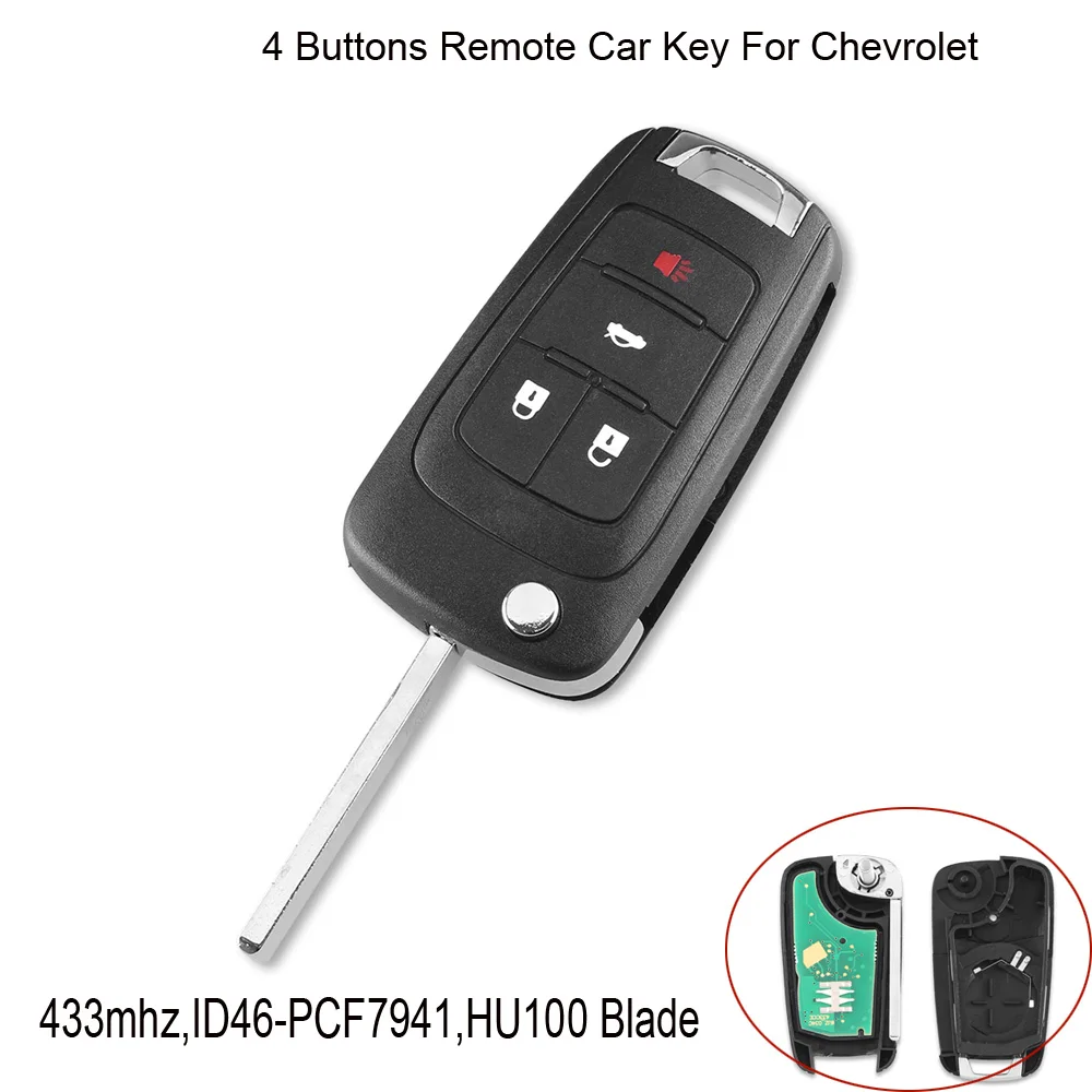 DANDKEY 2/3/4 кнопки PCF7937E 433 МГц с ID46 чип флип складной ключ чехол для Chevrolet Cruze пульт дистанционного управления брелок для ключей - Количество кнопок: 4 buttons