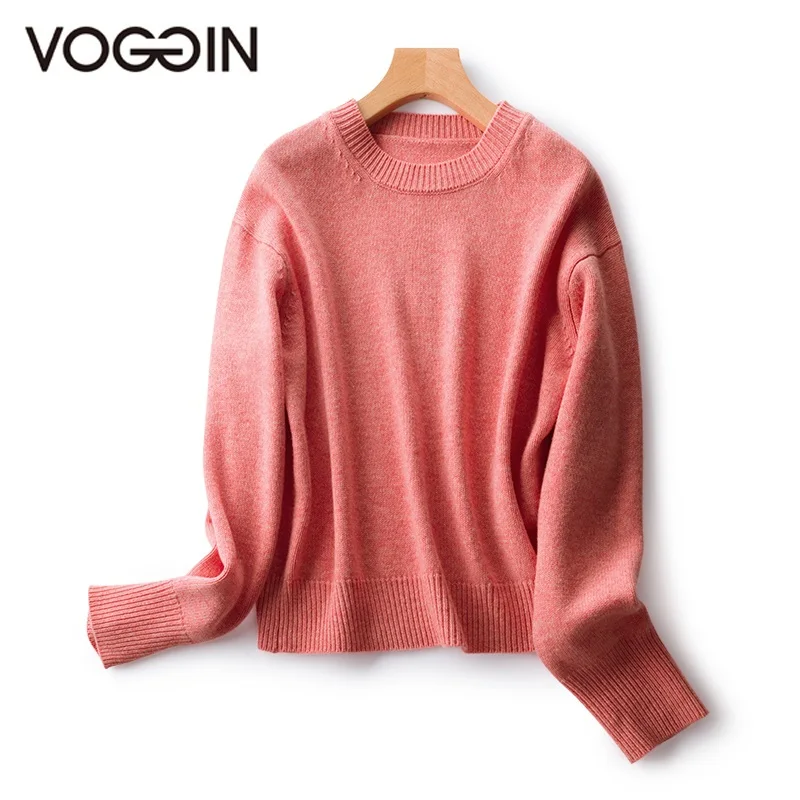 

VOGGIN Peach Sweater Women Autumn Winter Full Sleeve Pullovers O-Neck Merino Wool Loose Pink Tops Knitted Wear High Level 2020
