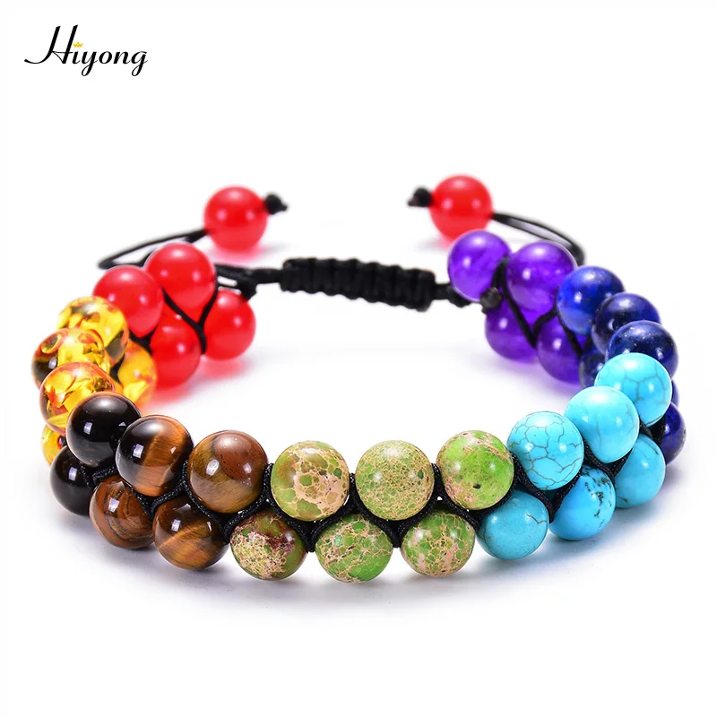 Chakra bracelet HIYONG тигровый глаз и лавовый камень рок эфирное масло диффузор Браслет натуральные лечебные камни бусины браслет 8 мм регулируемые браслеты для мужчин - Окраска металла: Chakra bracelet