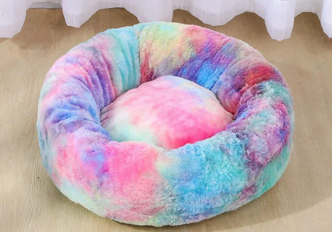 Colorful 2 Bonzerpet кровать для собак длинная мягкая плюшевая меховая цветная глубокая Спящая собака кошка моющаяся домашняя Нескользящая круглая подушка коврик для домашних животных диван - Цвет: Colorful 2