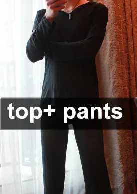 Сексуальные прозрачные мужские Спортивные Повседневные пижамы домашний комплект газовые пижамы топ с капюшоном+ штаны Lounge Loungewear одежда - Цвет: black top and pants