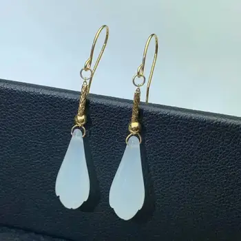 

SHILOVEM 18k yellow gold Natural white Jasper drop earrings classic fine Jewelry women wedding gift new plant myme0616922hby