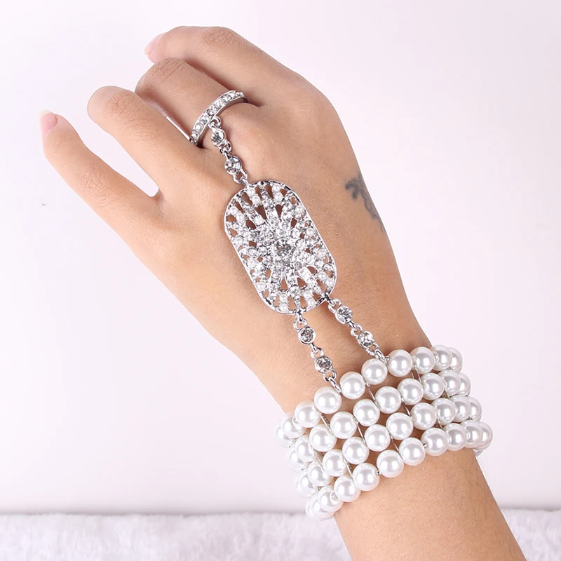 Venta caliente 1 unidad/bolsa de Color Rhinestone Juego Anillos Pulsera bragalete Del Estiramiento la Perla dama Hon | Украшения и