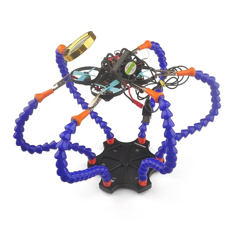 

TH60 Six Claw Multifunctional Aluminum Alloy Welding Platform Flight Control FPV Racing Drone 6 Claw Worktable with Fan Magni