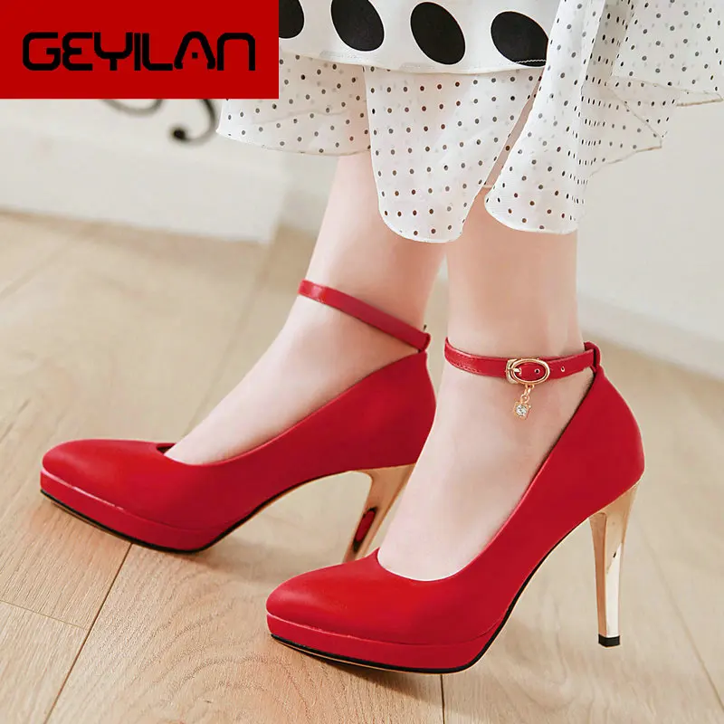 

Women Sexy Thin High Heel Platform Pumps Fashion Buckle Pointed Toe Spring Autumn Dress Shoes Women Big Size