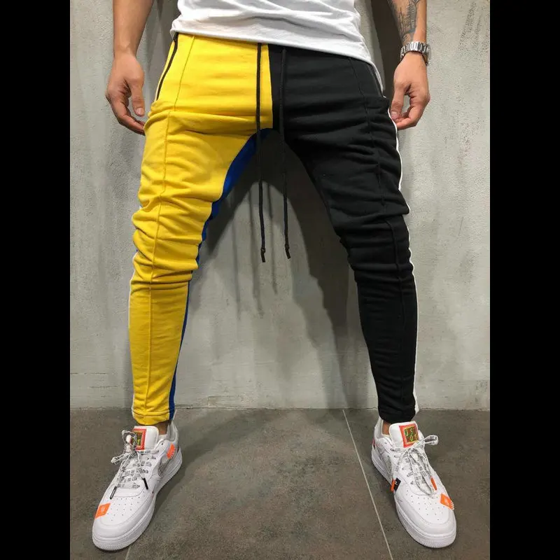 yellow black Уличная одежда, спортивные штаны для мужчин в стиле хип-хоп, повседневные облегающие мужские штаны для бега, дизайнерские цветные спортивные мужские брюки - Цвет: yellow black