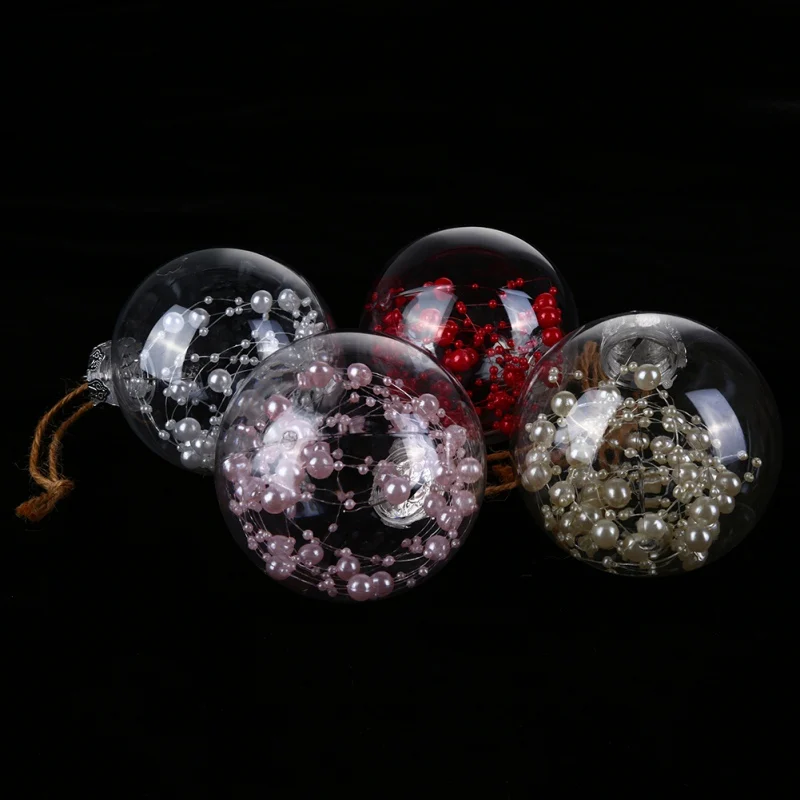 

Creative Delicate Christmas Decoration Ball Clear Balls With Pearl Rattan For Flower Window Hanging Christmas Tree Decoration