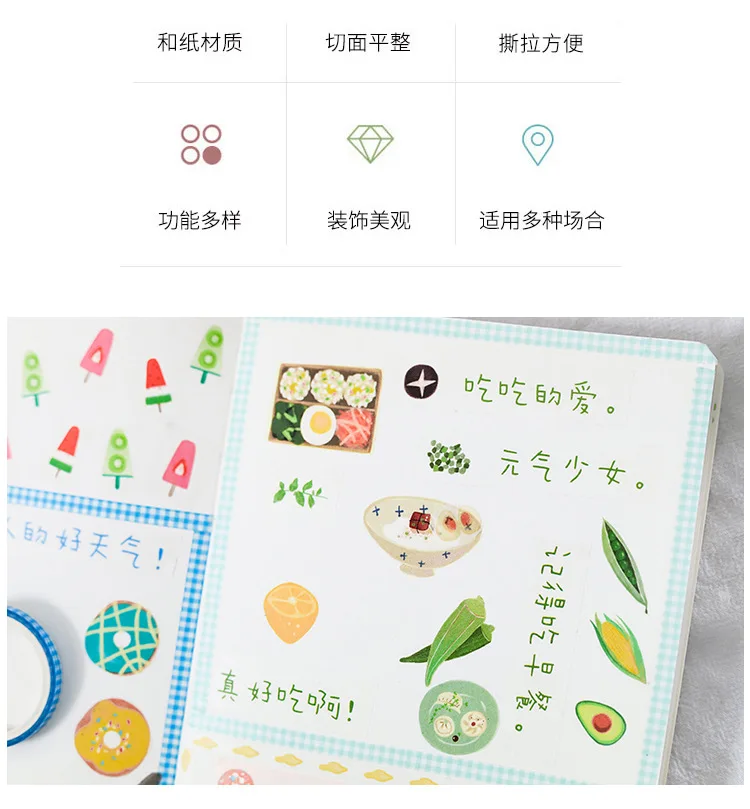 Washi Tape Combination of Equipment Small Fresh Novice Account Adhesive Paper Gourmet Theme Series Creative Decorative Tapes 5 V