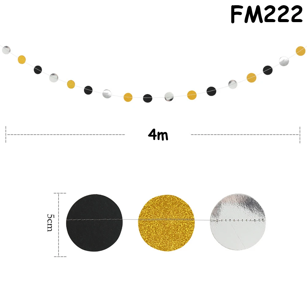 4M праздничные баннеры серпантин конфетти серебряный черный золотой блестящий круг в горошек Выпускной Бумажная гирлянда баннер - Цвет: FM222