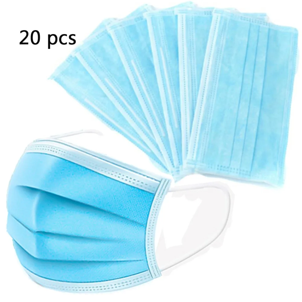 

20pcs Mask Dustproof Face Unisex Facial Protective Cover Masks Disposable Surgical Mouth-muffle Blue Anti Pollution Respirator