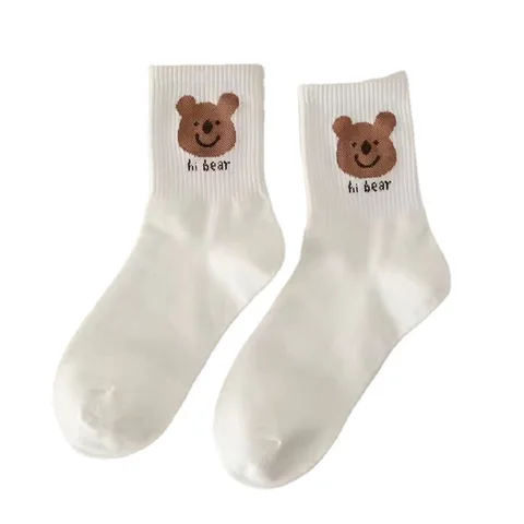 Japanese Versatile Lovely Student Style New Cartoon Medium Tube Bear Female Autumn Winter Socks Sports Leisure Cotton Socks