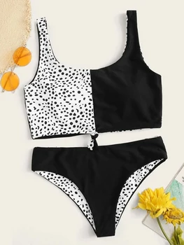 

Leopard Bra Patwork Swimwear Women Knot Bikinis Push Up Golf Bathing Suit Women Two Piece Swimsuit Bandage Exercise Bikini