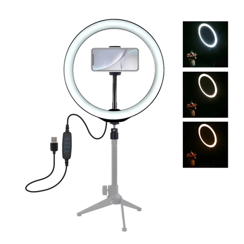 

10 inch LED Selfie Ring USB Dimmable Studio Ring Light Youtube Camera Phone Photography Video Makeup Lamp With Phone Clip Holder