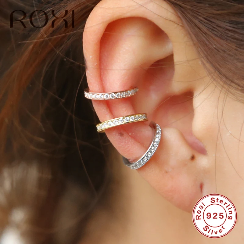 ROXI-pendientes de plata de ley 925 con Clip para mujer, pendientes no perforados, con formas geométricas C