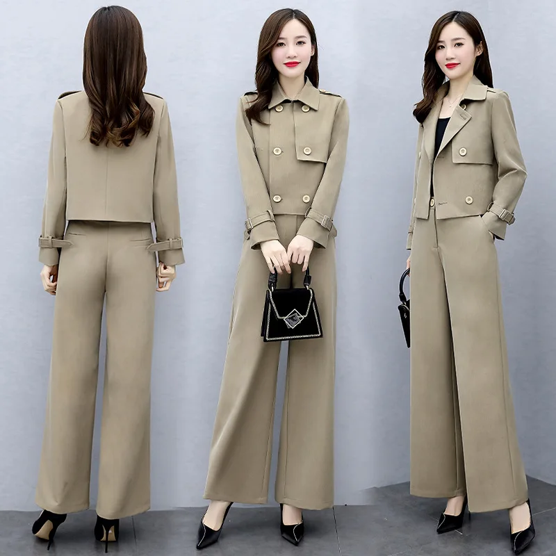 Женский офисный костюм из двух предметов деловой с жакетом и брюками широкими