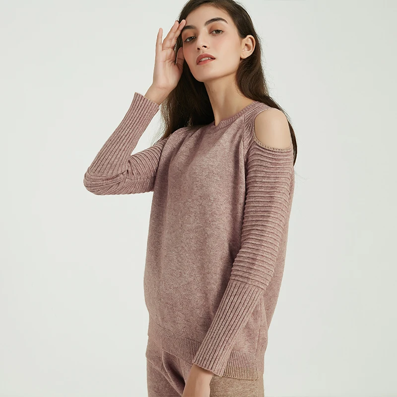Wixra, женские комплекты свитеров с круглым вырезом, повседневные джемперы с вырезами, топы+ Вязаные длинные штаны, комплекты из 2 предметов, Осень-зима