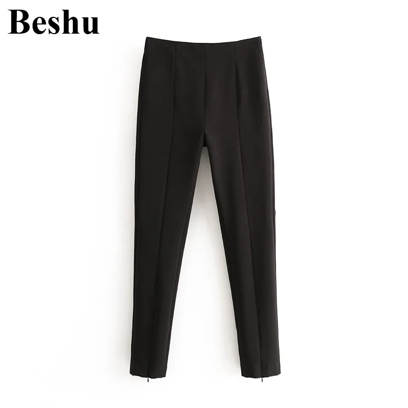 Женские Простые Длинные брюки za черные обтягивающие винтажные из полиэстера на