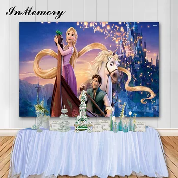 

InMemory Tangled Rapunzel Princess Party Backdrop Ship Castle Girl Birthday Party Photographic Background Vinyl Banner Photocall