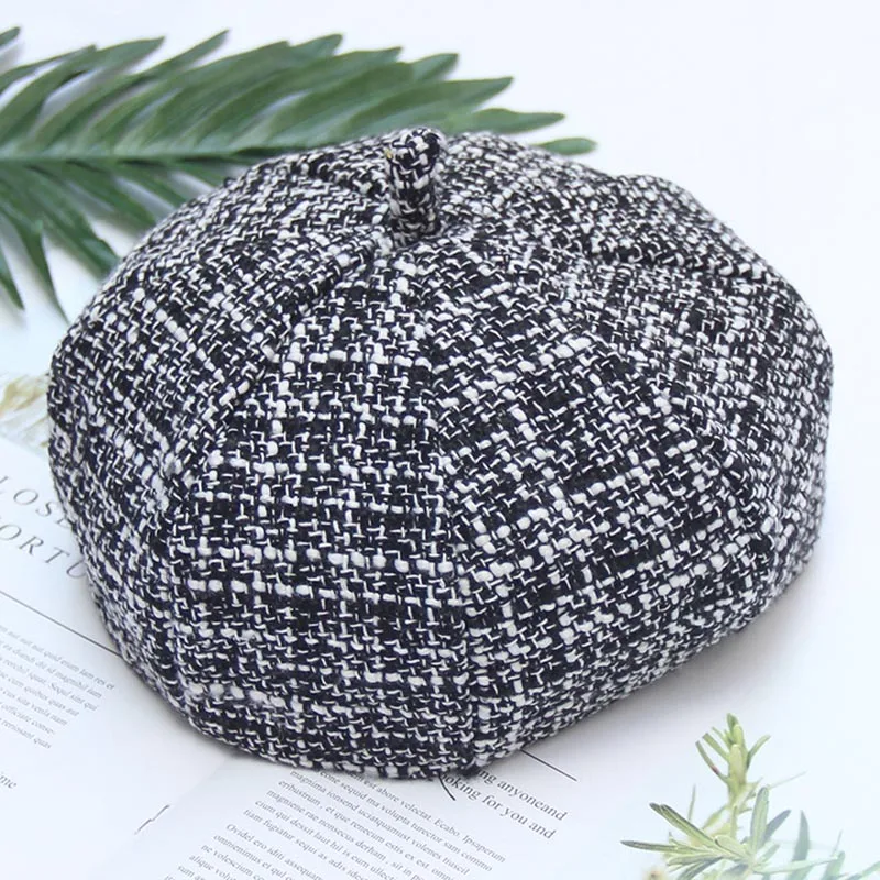Casquette г. Осенне-зимние твидовые береты женские элегантные женские шляпы художника модные шляпы газетчика BTM06 - Цвет: Серый