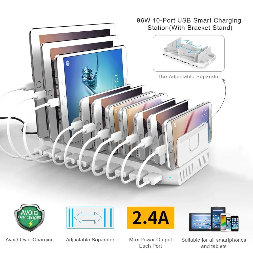 Зарядное устройство Alxum с 10 USB-портами 96 Вт адаптером питания 12 В 9 а для iPhone 11 13 Xiaomi