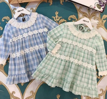 

Plaid Print Ruffles Lace Long Sleeve Princess Baby Girl Dress 2020New Spring Party Kid Dress For Girl Wholesale Children Clothes