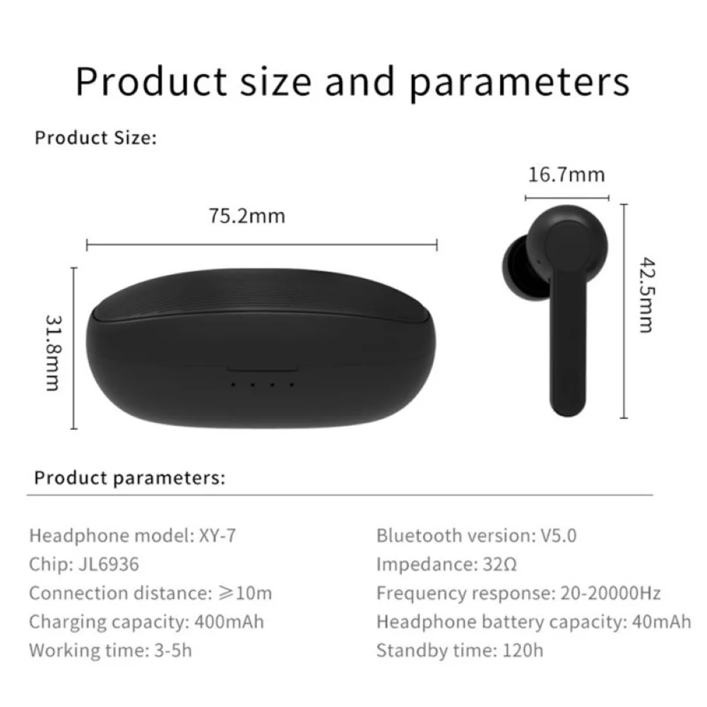 XY 7 TWS Wireless Ergonomic Bluetooth 5 0 Sport Earbuds Earphones Stereo Headset