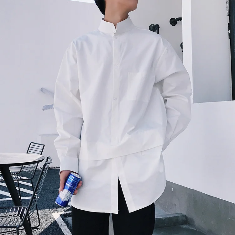 Long sleeve shirt Men long sleeve shirts tide design pullover shirt for male false two pieces folded tops loose autumn