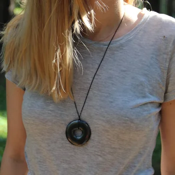 

Obsidian Pendant Doughnut for EMF protection // Root Chakra Healing Pendant Polished Stone Black Jewelry