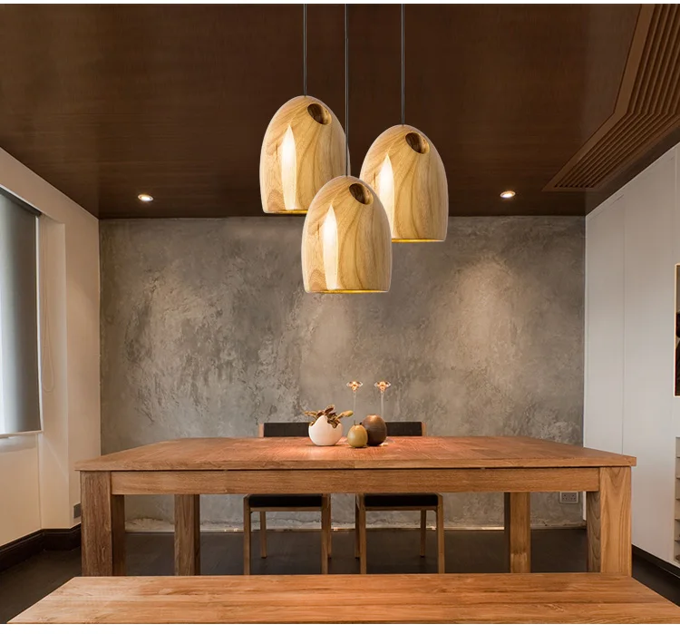 Chinese Classical Wooden Pendant Lights Modern Design Art Led Hanglamp Living Room Bedroom Pendant Lamps E27 Cafe Bar Suspension