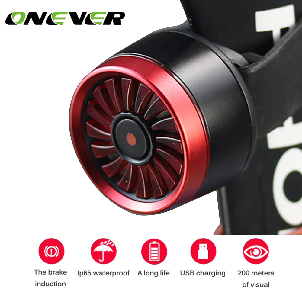 

Onever Bicycle Rear USB Rechargeable Light Smart Brake LED Lamp Safety Warning Strobe Waterproof Light With 5 Light Modes