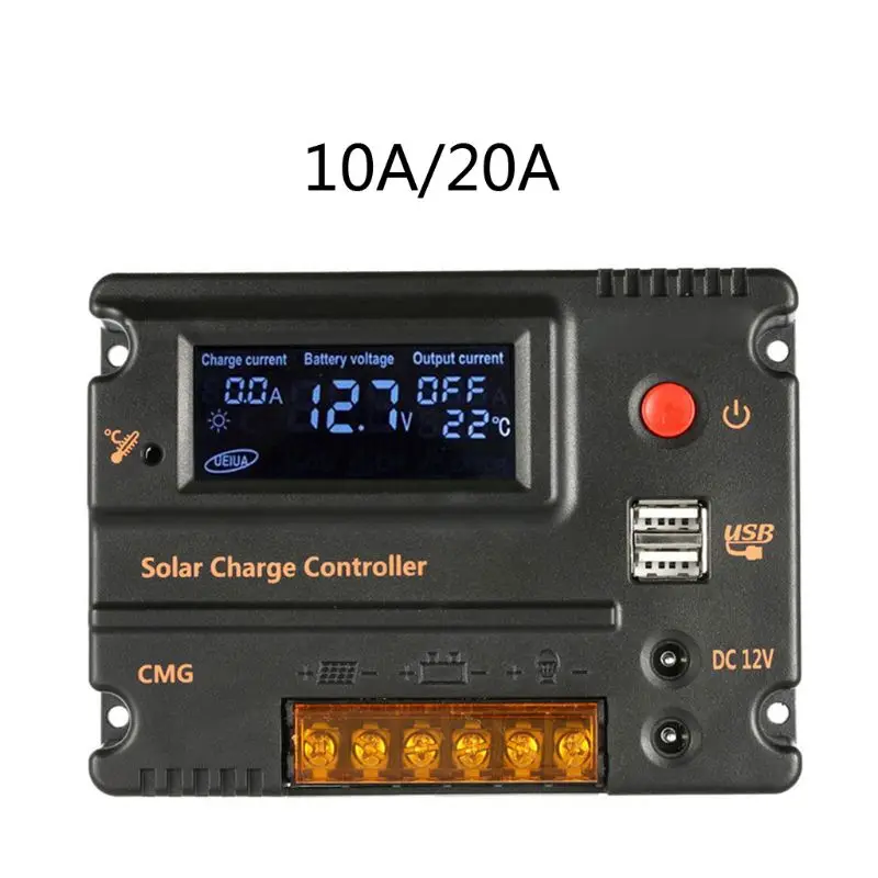 10/20A 12 V/24 V Солнечный контроллер заряда автоматический переключатель ЖК-панель регулятор заряда батареи