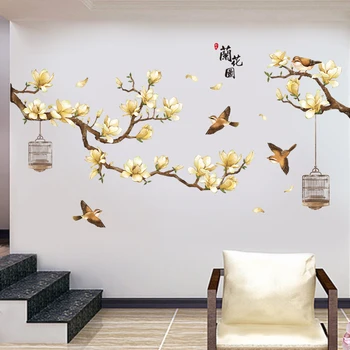 

Orchid Designed Big Size Tree Wall Stickers Birds Flower Home Decor Wallpapers For Living Room Bedroom DIY Vinyl Poster Wall Art