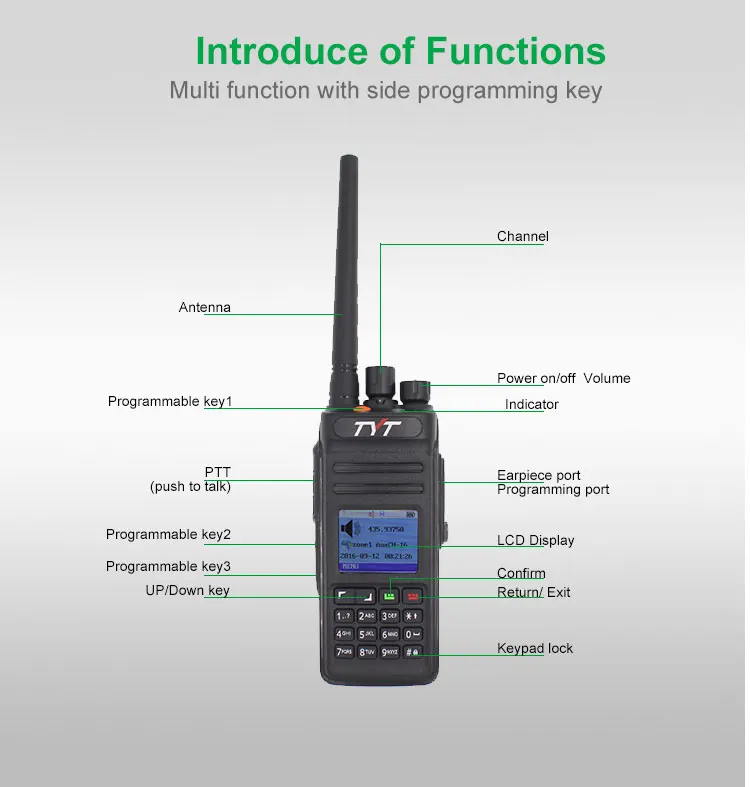 TYT MD398 Walkie Talkie IP67 двухстороннее радио 10 Вт Ham трансивер TYT MD-398 IP67 водонепроницаемый цифровой радиоприемник с кабелем для программирования