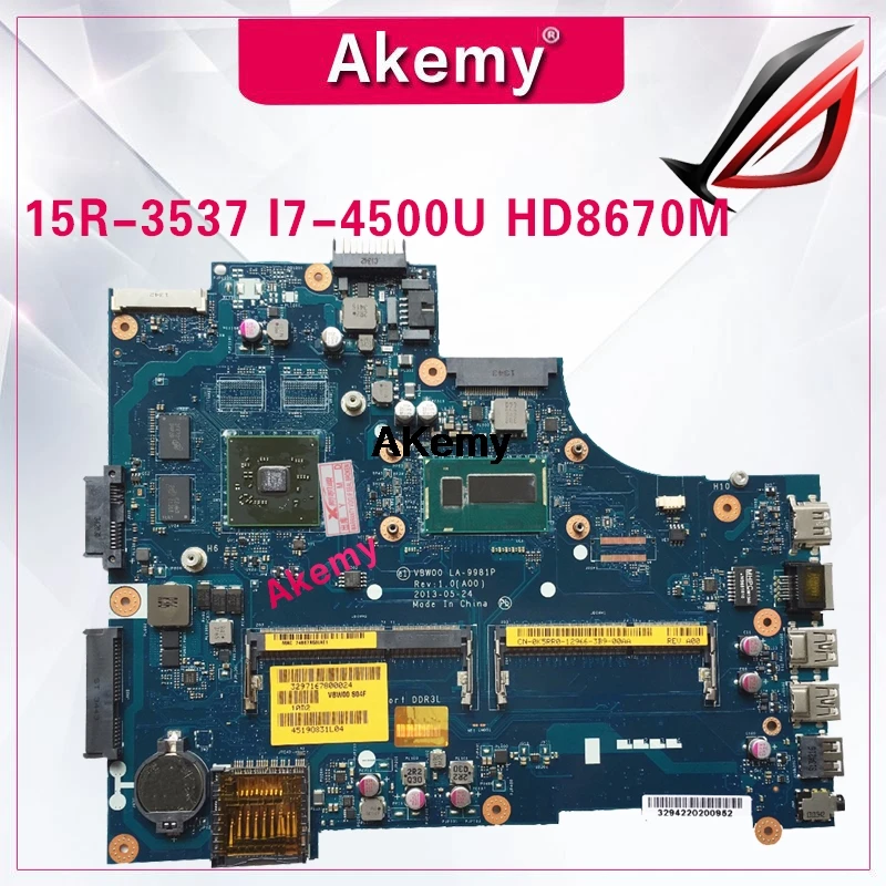 LA-9981P Laptop Moederbord Voor Dell Inspiron 15R-3537 5537 Originele Moederbord I7-4500U HD8670M LA-9981P Laptop Moederbord Voor Dell Inspiron 15R-3537 5537 Originele Moederbord I7-4500U HD8670M