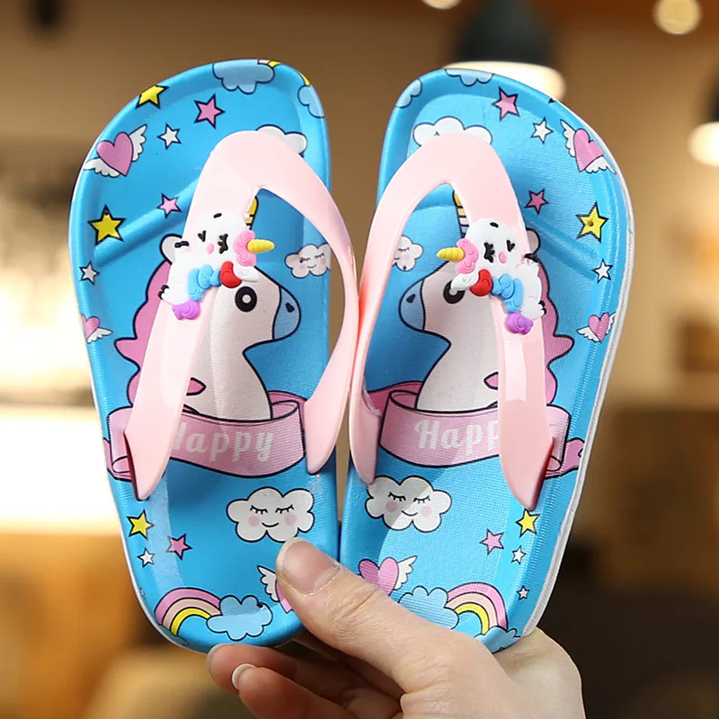 Zapatillas de unicornio para niños, sandalias de verano para bebés, zapatillas de playa suaves de Pvc, chanclas informales de arcoíris