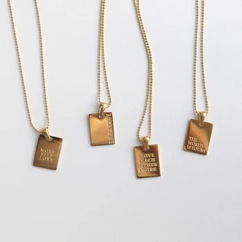 Peri'sBox Square Motto Engraving Letter Pendant Necklaces Fashion Vintage Goth Necklaces For Unisex Friends' Gifts 2020 Hot