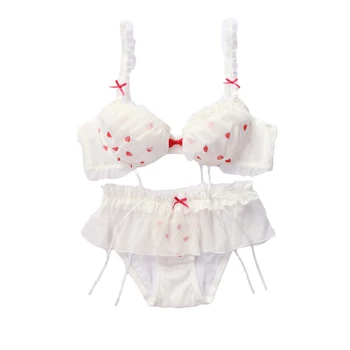 

Women Gothic Wire Free Bra & Brief Sets Lingerie 2Piece Bralette White Pink Blue Japanese Ultra Sexy Bra and Panty Set Underwear