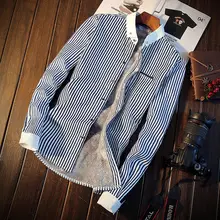 Listra de inverno mais veludo camisa masculina manga longa versão coreana da camisa quente estudante tendência juventude magro acolchoado roupas
