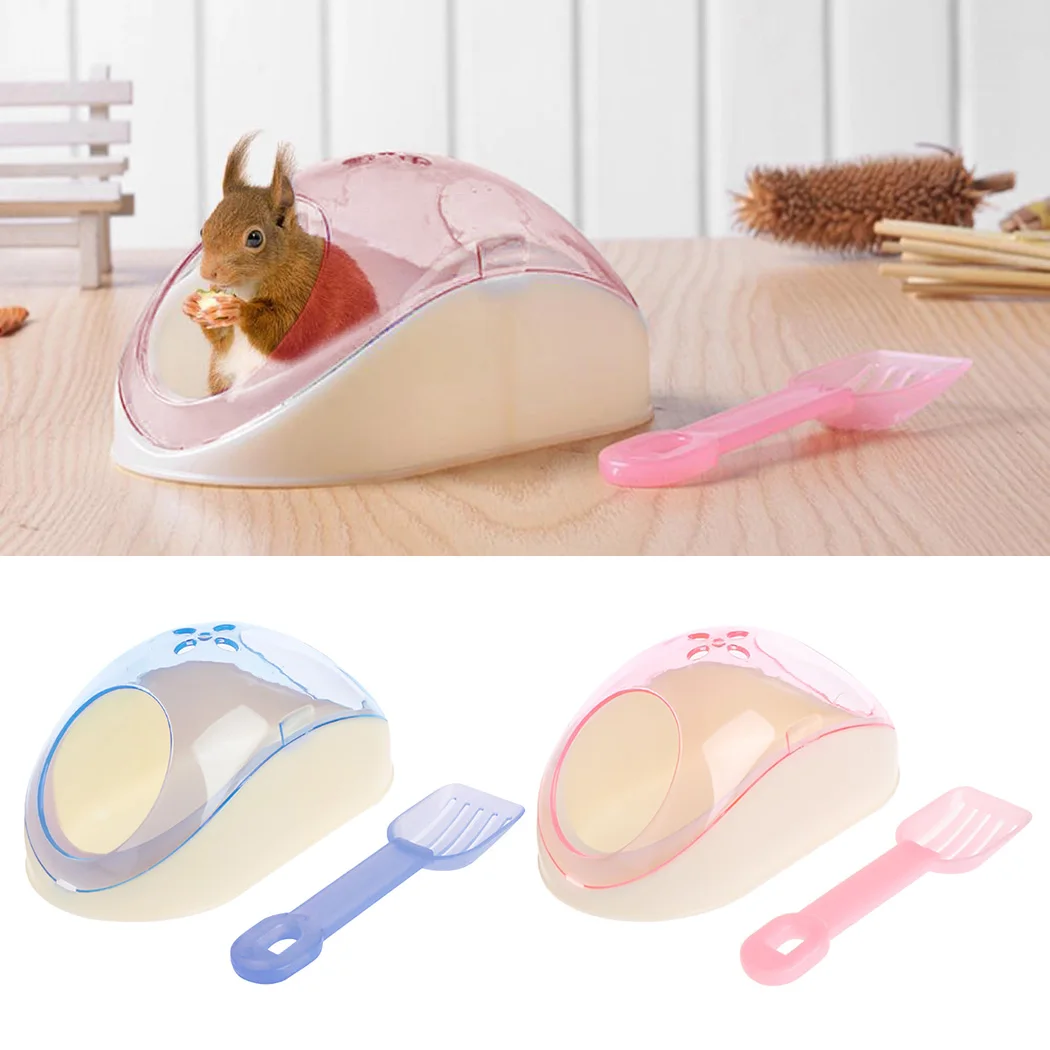 Lindo baño hámster creativo hámster arena cuarto de baño de arena contenedor con pala suministros para limpieza de mascotas