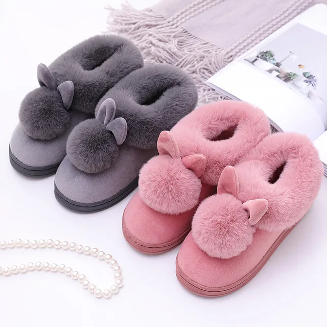 Winter Boots Women House Boots Lovely Rabbit Ears Soft Cotton Warm Shoes Women Snow Ankel Boots Casual Indoor Botas Mujer