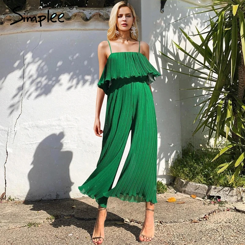 Женский комбинезон Simplee на бретелях спагетти 2019 летний женский ромпер с оборками