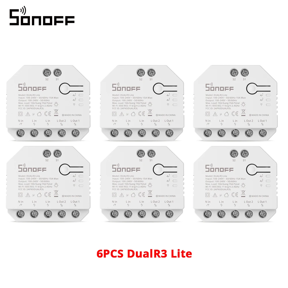 1-20PCS SONOFF DualR3 Lite WiFi Switch Dual Relay Module DIY MINI Switch Remote Two Way Control Work with Alexa Google Home 