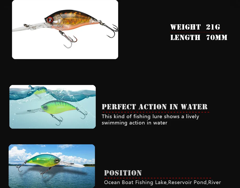 Кренкбейт жесткая приманка для рыбалки 70 мм 21 г океанская лодка рыбалка для морского окуня 3D глаза