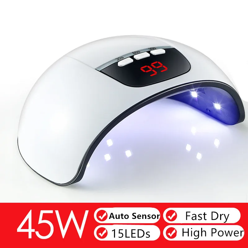 45W Nail Dryer Бренд УФ лампа для ногтей, сушилка 45 W/120 W гель для ногтей 15/36 светодиодов для всех гель лак для ногтей, маникюр, машинка для маникюра, авто Сенсор маникюрный салон потребности - Цвет: 45W Nail Dryer