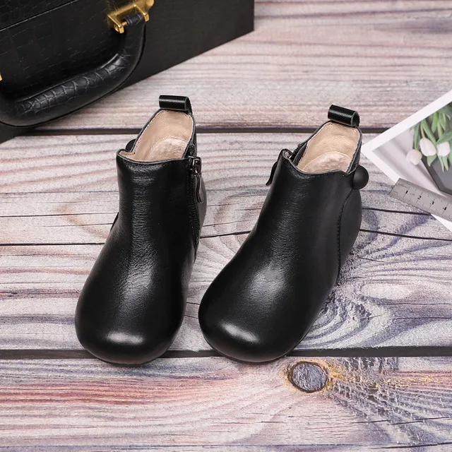 Black brushed Dolakids зима/зимние кожаные ботинки в Корейском стиле; Детские платья в стиле принцессы для обувь для маленьких девочек Ботильоны стиль - Цвет: Black brushed