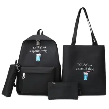 

4pcs/Set Composite Women Canvas Backpack Teenage Girls Student Travel Rucksack Shoulder School Bag Pencil Case Bolsas Mochila
