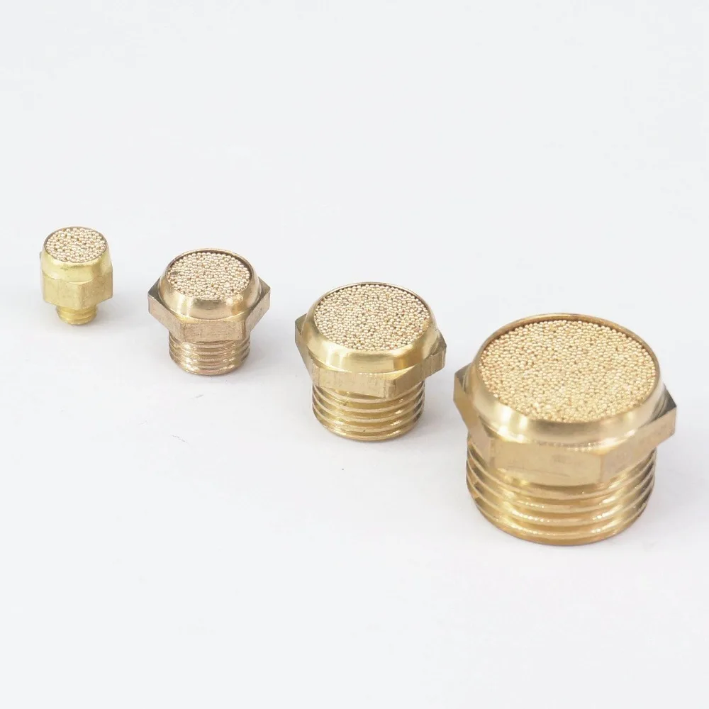 2 Stück 1/8 Zoll 1/4 Zoll 3/8 Zoll 1/2 Zoll BSP M3 M5 M6 männlicher Messing-Flachzylinder, pneumatischer Entlüftungsschalldämpfer – Detail 2