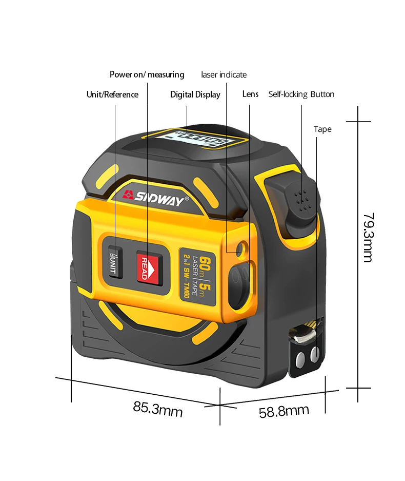 SNDWAY 2 в 1 Лазерный дальномер 40 м 60 м Рулетка лазерная рулетка цифровой измеритель линейка лента trena 5 м дальномер lazer metro