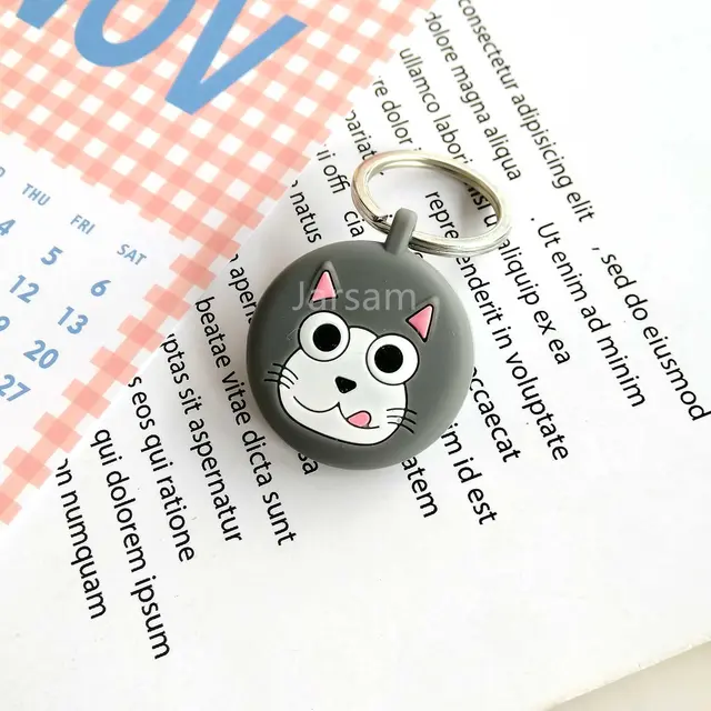 Lovely Cartoon Silicone Soft Protective Sleeve For AirTag Keychain Pet Child Anti-lost Device for Air Tag Protect Case Cover Greycat