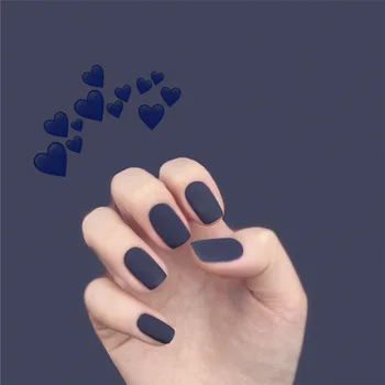 

24Pcs/boxed Deep Blue Color Matte Mid-length Square Head press on nail tips Women Wearable Full Cover Finger Fake Nail with Glue